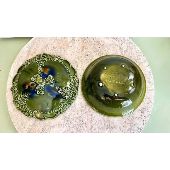 Vintage Calif Pottery Green Glazed Stylish And Decorative Ceramic Footed Pot - Picture 3 of 7